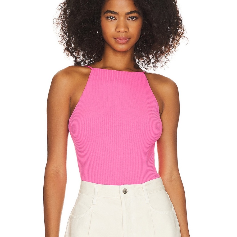 Pink Ribbed Halter Top
